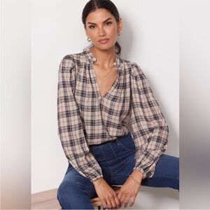 Evereve Skylar Plaid Peasant Top Blouse